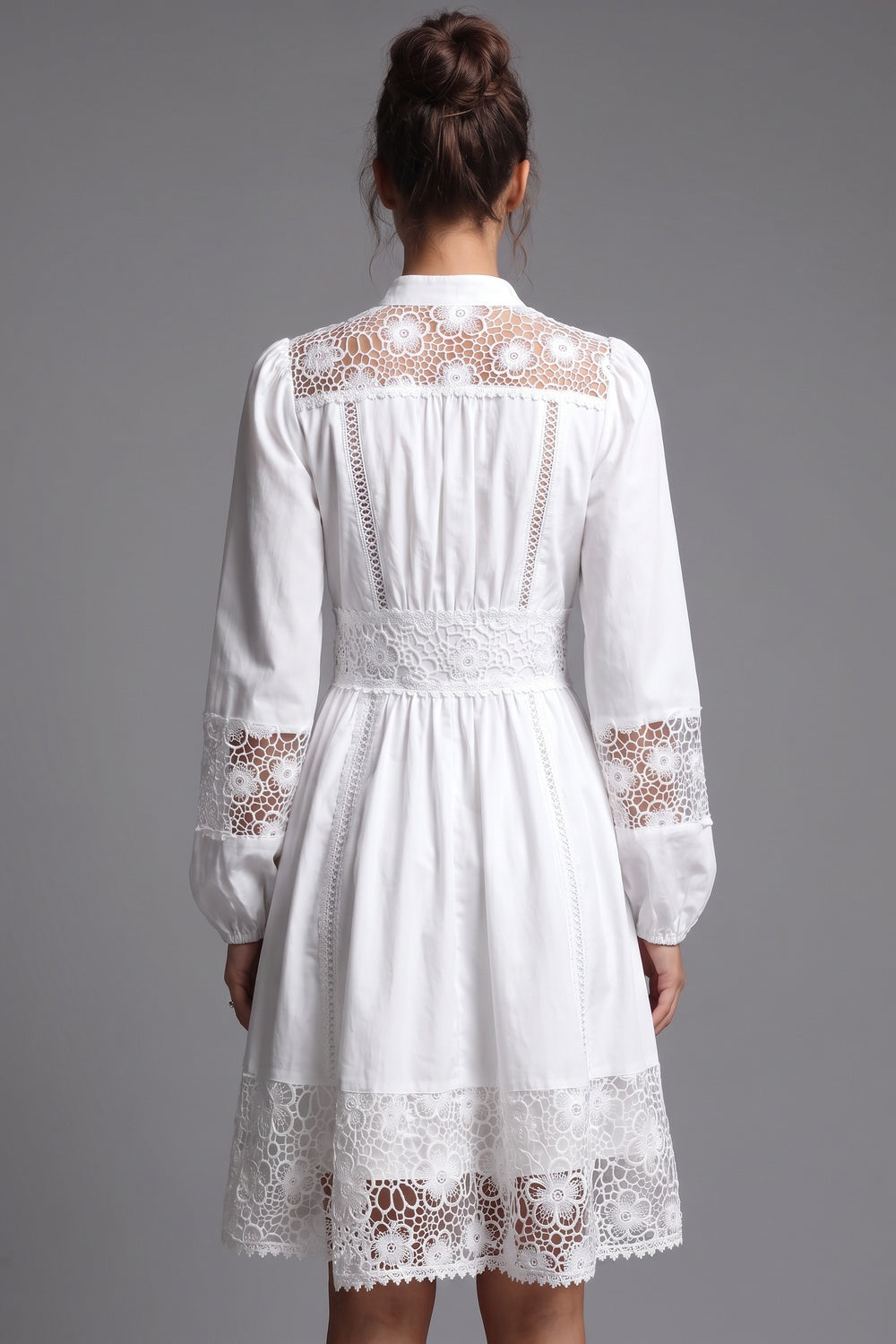 White Cotton Poplin Fit-and-Flare Dress with Lace Inserts Flowering Girl
