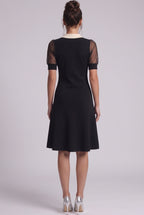 Black Fine Knit A-Line Dress with Contrast Collar Flowering Girl