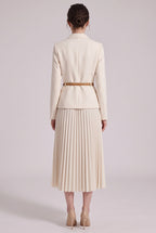 Cream Structured Crepe Blazer and Pleated Skirt Set Flowering Girl