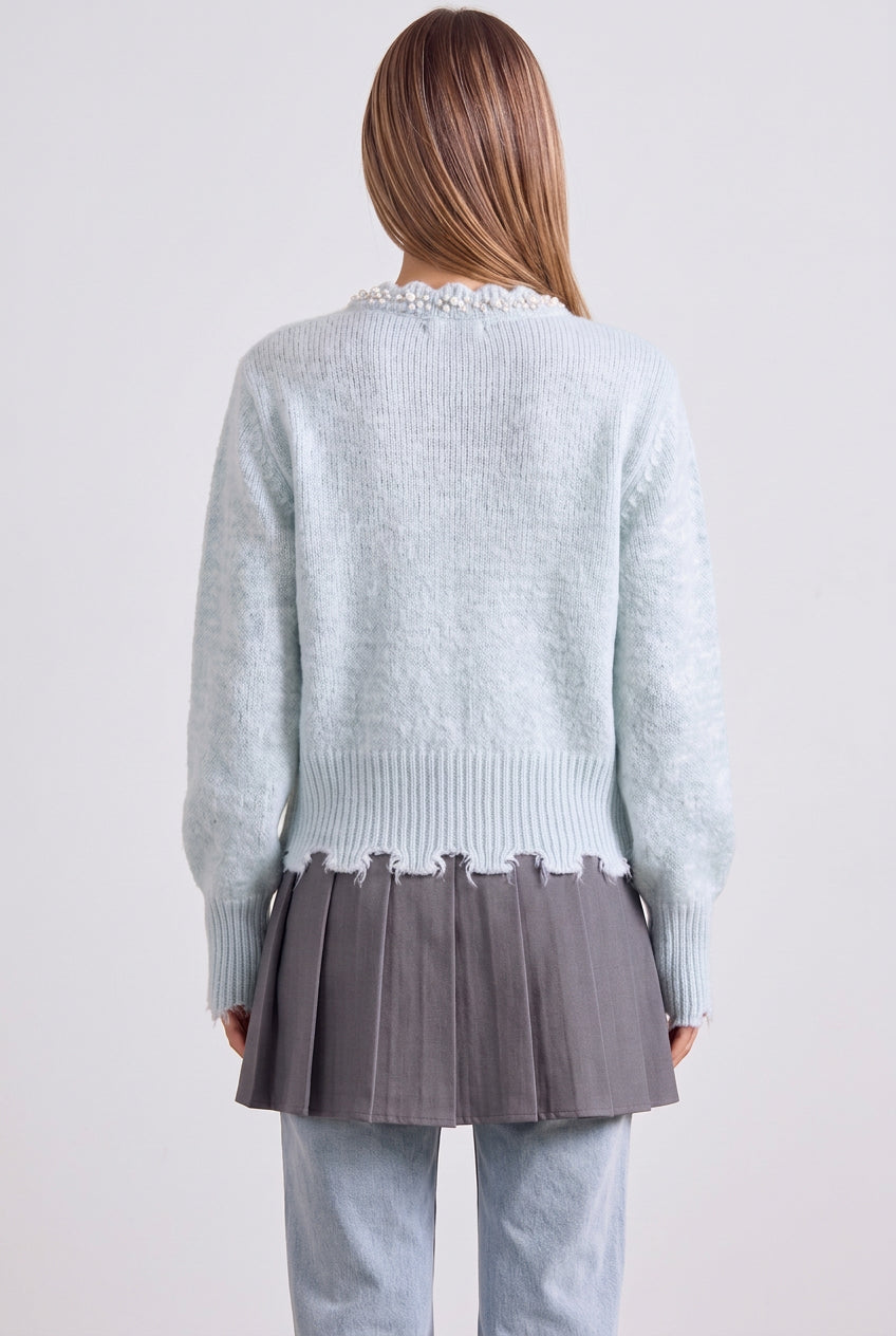 Light Blue Fuzzy Mohair-Blend Cropped Cardigan Flowering Girl