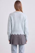 Light Blue Fuzzy Mohair-Blend Cropped Cardigan Flowering Girl
