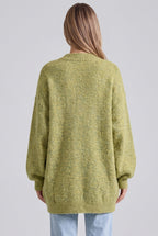 Chartreuse Heathered Knit Oversized Cardigan with Beaded Pearl Shoulders Flowering Girl
