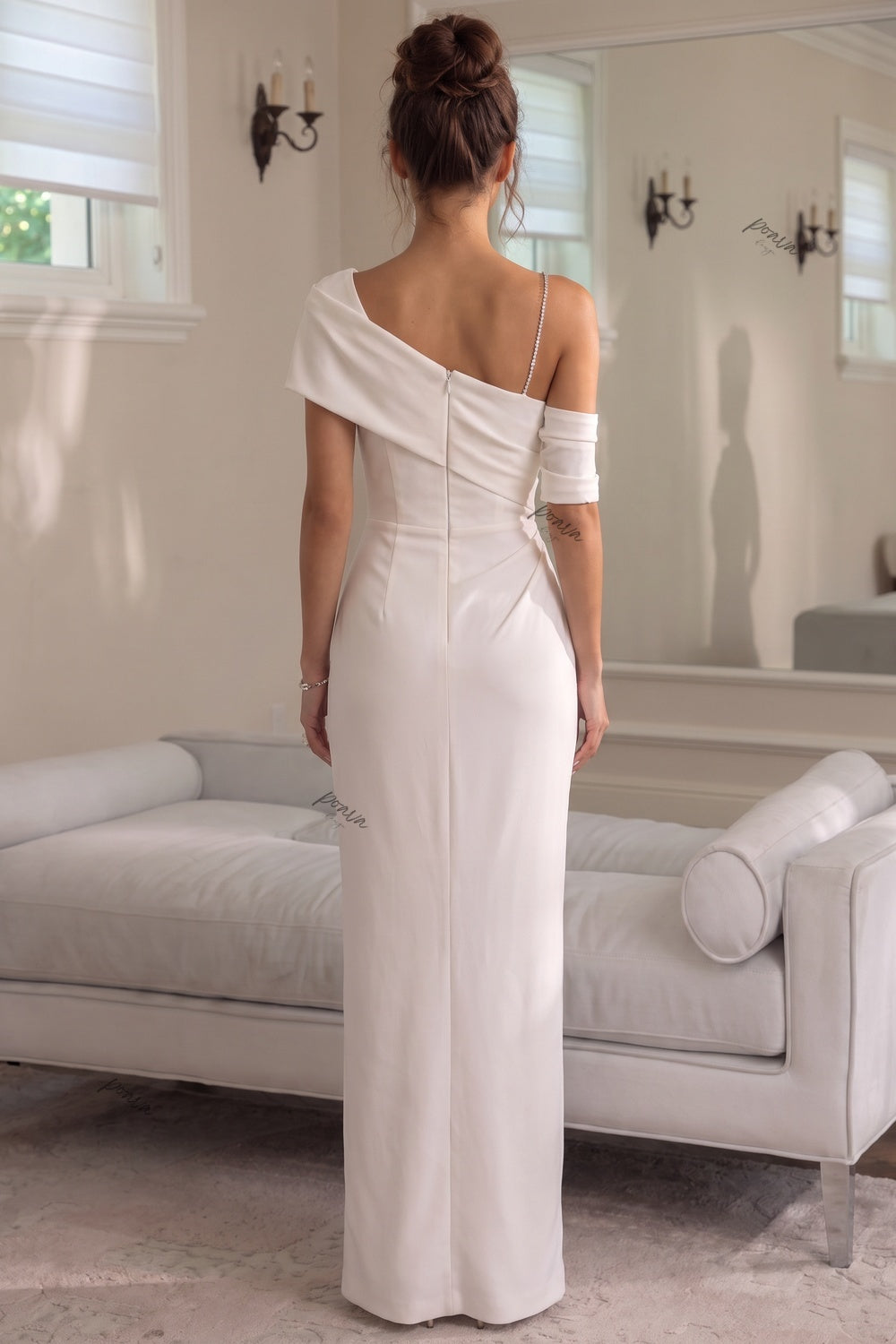 Ivory Crepe Column Maxi Dress Flowering Girl