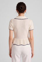 Cream Ribbed Knit Peplum Short-Sleeve Cardigan Flowering Girl