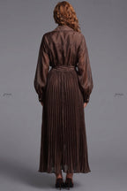 Chocolate Brown Semi-Sheer Organza-Like A-Line Maxi Shirt Dress Flowering Girl