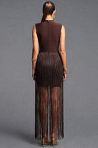 Dark Bronze Metallic Fringe Sheath Dress Flowering Girl