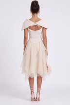 Cream Crepe Off-the-Shoulder Fit-and-Flare Midi Dress Flowering Girl