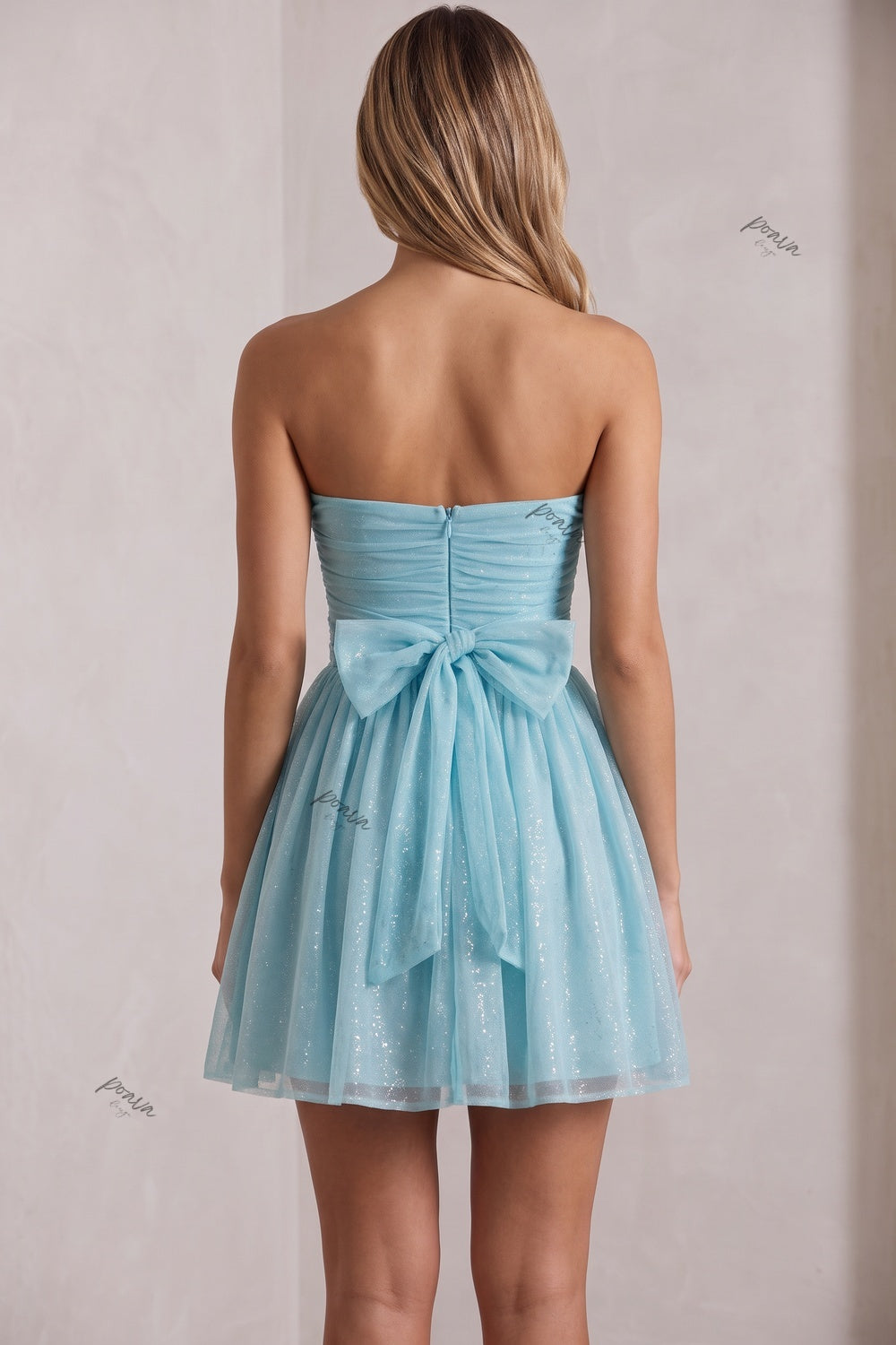 Light Blue Glitter Tulle Fit-and-Flare Mini Dress Flowering Girl