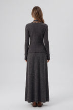 Dark Grey Ribbed Knit Two-Piece Set with Rose Buttons and Choker Flowering Girl