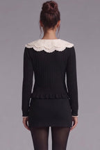 Black Peplum Cardigan with White Scalloped Collar Flowering Girl