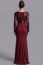 burgundy sequined mesh column evening gown Flowering Girl