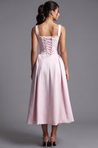 Light Pink Structured Satin Fit-and-Flare Midi Dress Flowering Girl