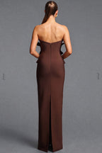 Chocolate Brown Matte Crepe Column Evening Gown Flowering Girl
