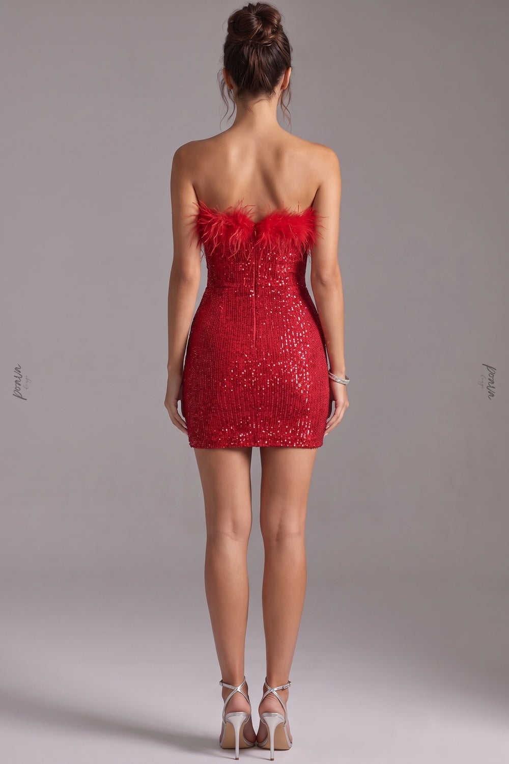 Red Sequined Strapless Bodycon Mini Dress Flowering Girl