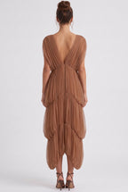 Brown Sheer Tulle Mesh Tiered Cocoon Dress Flowering Girl