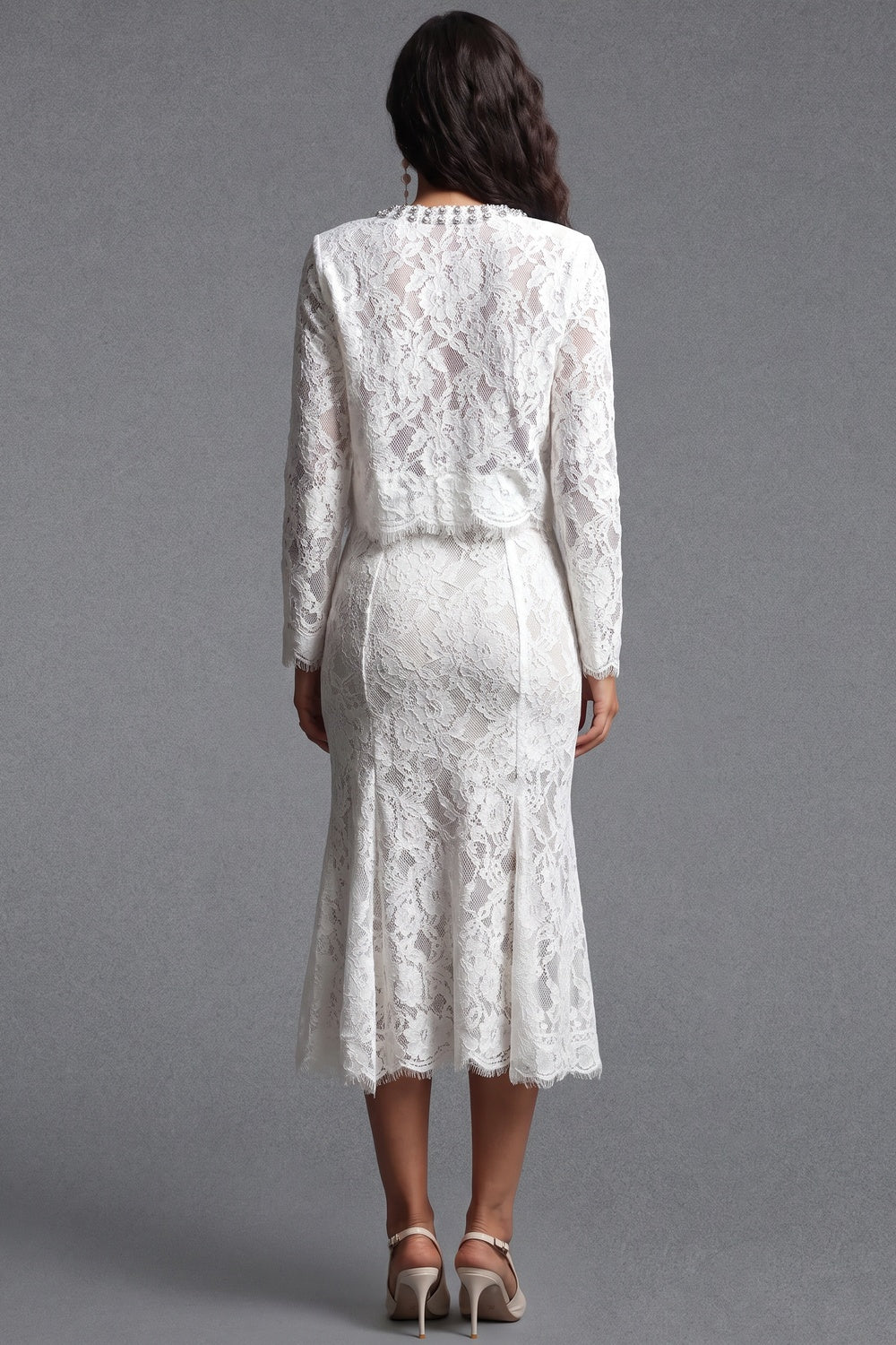 White Floral Corded Lace Two-Piece Skirt Suit Flowering Girl