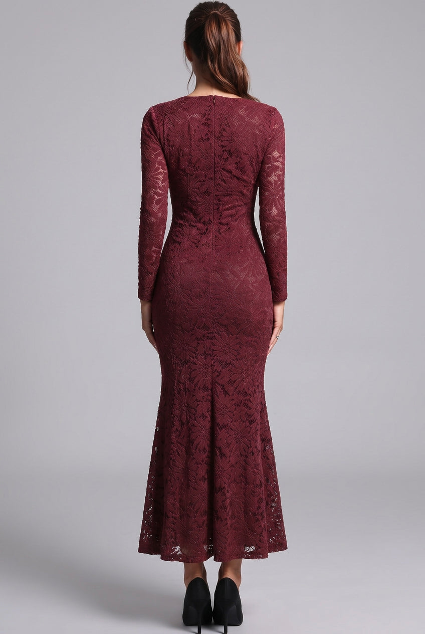 burgundy floral lace mermaid dress Flowering Girl