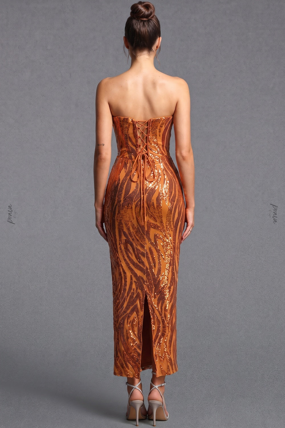 Copper Sequined Mesh Column Dress Flowering Girl