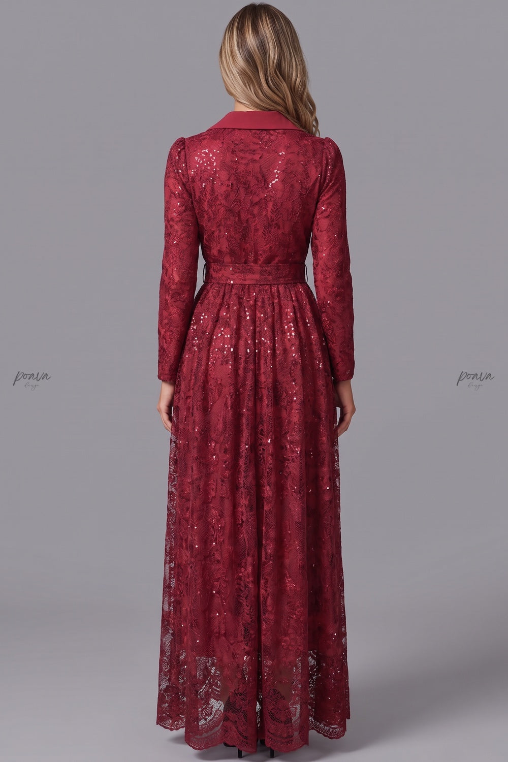 Deep Red Floral Lace A-Line Maxi Dress Flowering Girl