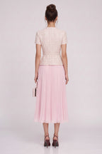 Pale Pink Tweed Fitted Bodice with Peplum and A-Line Skirt Two-Piece Set Flowering Girl