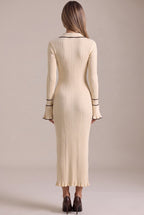 Cream Ribbed Knit Polo Dress with Contrast Trim Flowering Girl