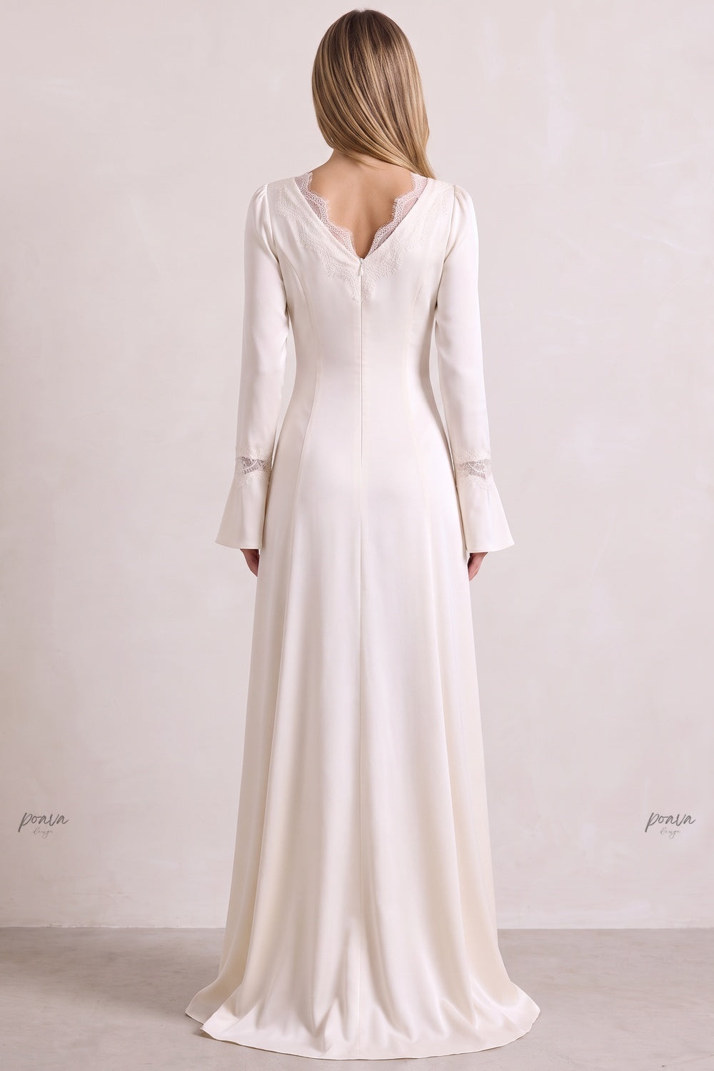 Off-White Satin A-Line Floor-Length Dress with Lace Detailing Flowering Girl