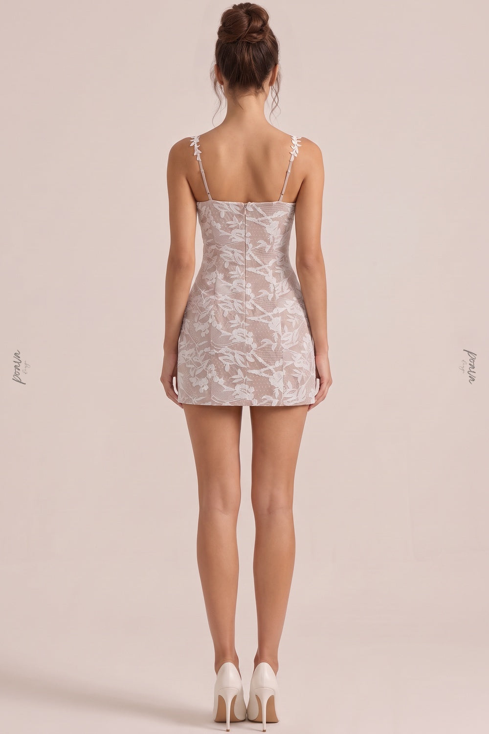 Taupe Floral Jacquard A-Line Mini Dress Flowering Girl