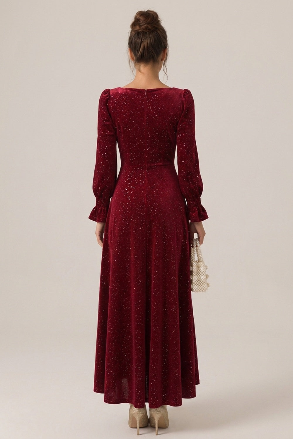 Burgundy Sparkle Square-Neck Midi Dress Flowering Girl
