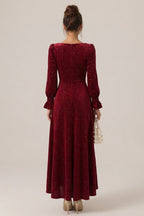 Burgundy Sparkle Square-Neck Midi Dress Flowering Girl