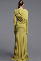 Chartreuse Ruched Mesh Gown Flowering Girl