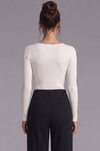 Ivory Ribbed Knit Top with Metallic Beaded Scoop Neckline Flowering Girl