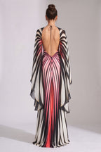 Engineered Radiating Stripe Chiffon Cape Column Gown Flowering Girl