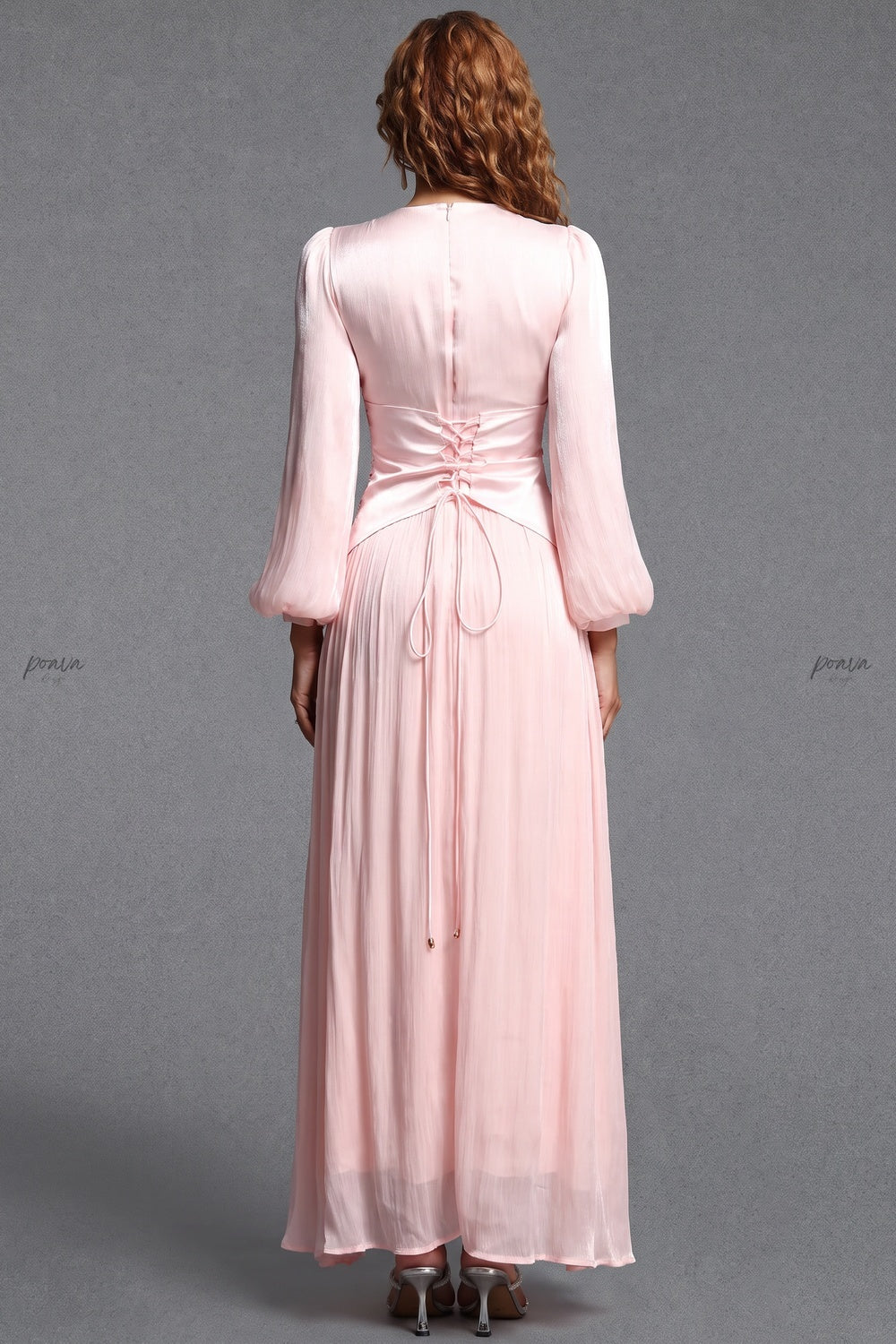 Pale Pink Chiffon A-Line Maxi Dress with Embellished Waist Flowering Girl