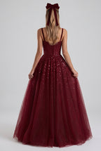 Burgundy Tulle A-Line Evening Gown Flowering Girl