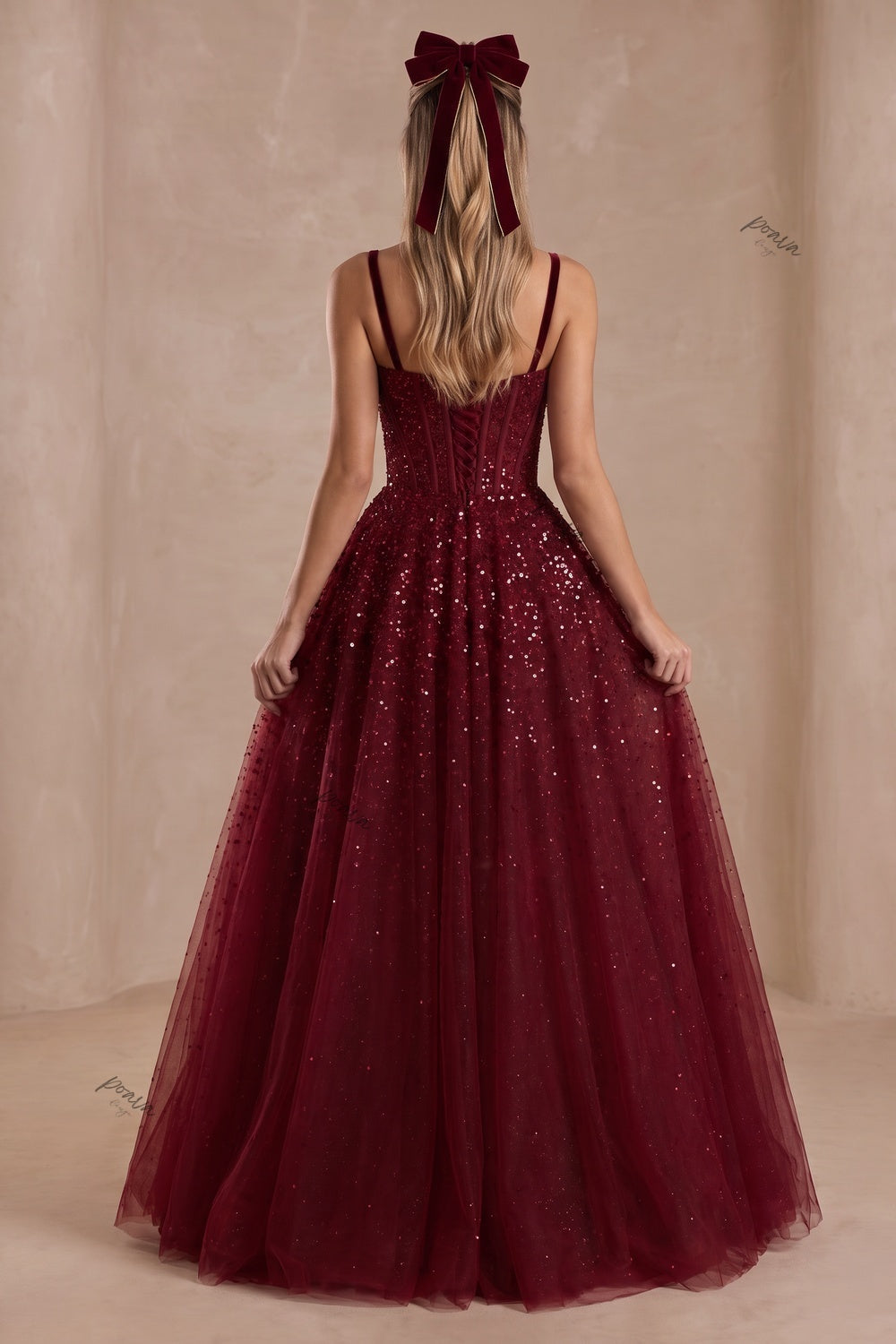 Burgundy Tulle A-Line Evening Gown Flowering Girl