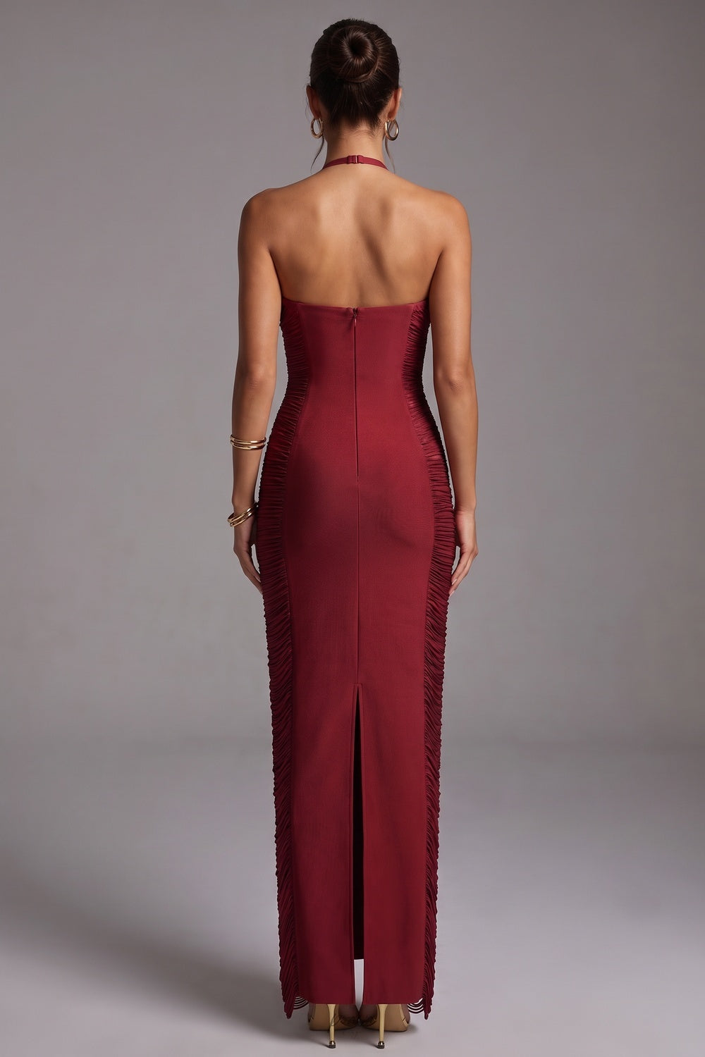 Burgundy Micro-Pleated Synthetic Column Dress Flowering Girl