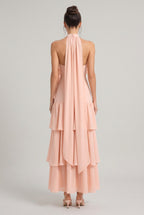 Pale Peach Lightweight Crepe A-Line Tiered Dress Flowering Girl