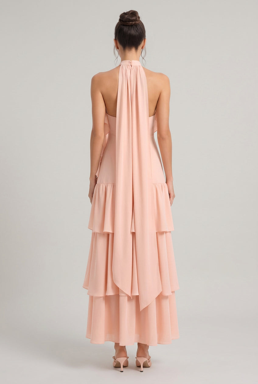 Pale Peach Lightweight Crepe A-Line Tiered Dress Flowering Girl