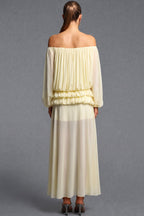 Pale Yellow Chiffon Off-The-Shoulder Blouson Two-Piece Set Flowering Girl