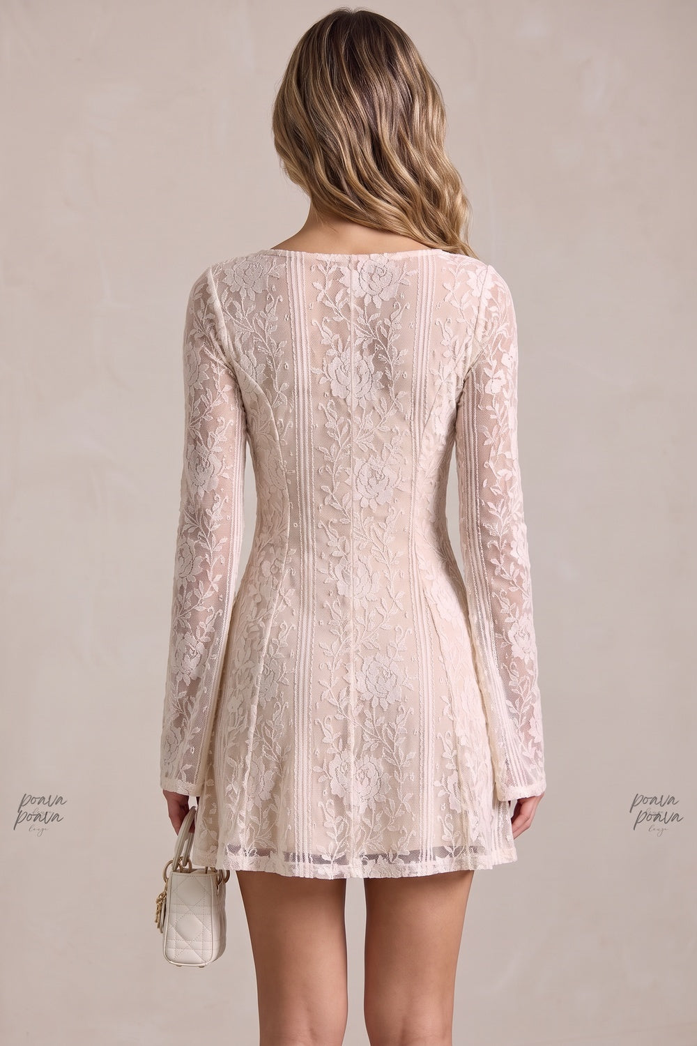 Cream Floral Lace Overlay Fit-and-Flare Dress Flowering Girl