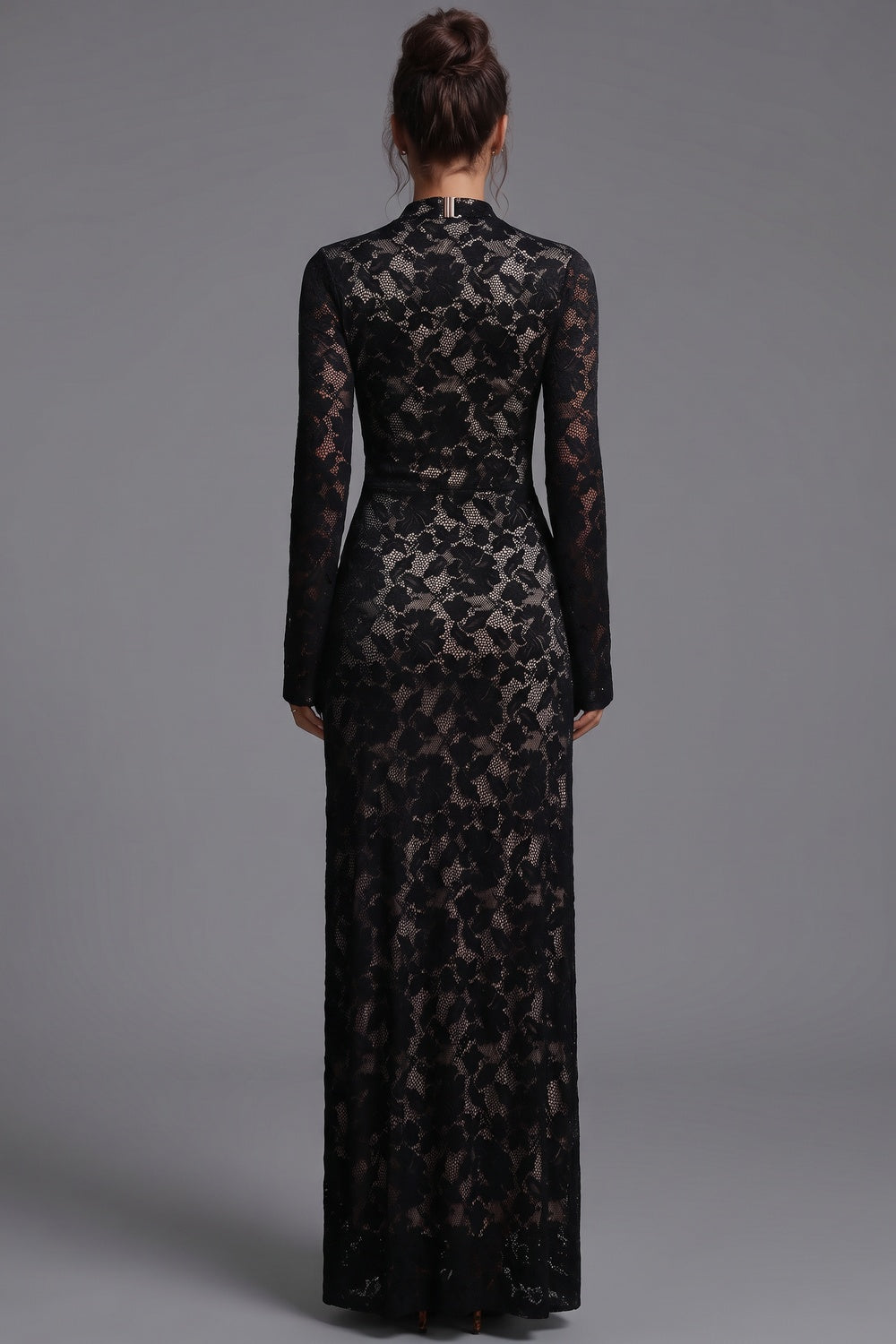 Black Floral Lace Column Gown Flowering Girl