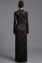 Black Floral Lace Column Gown Flowering Girl