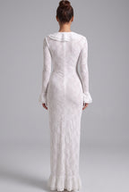 White Floral Stretch Lace Sheath Maxi Dress Flowering Girl