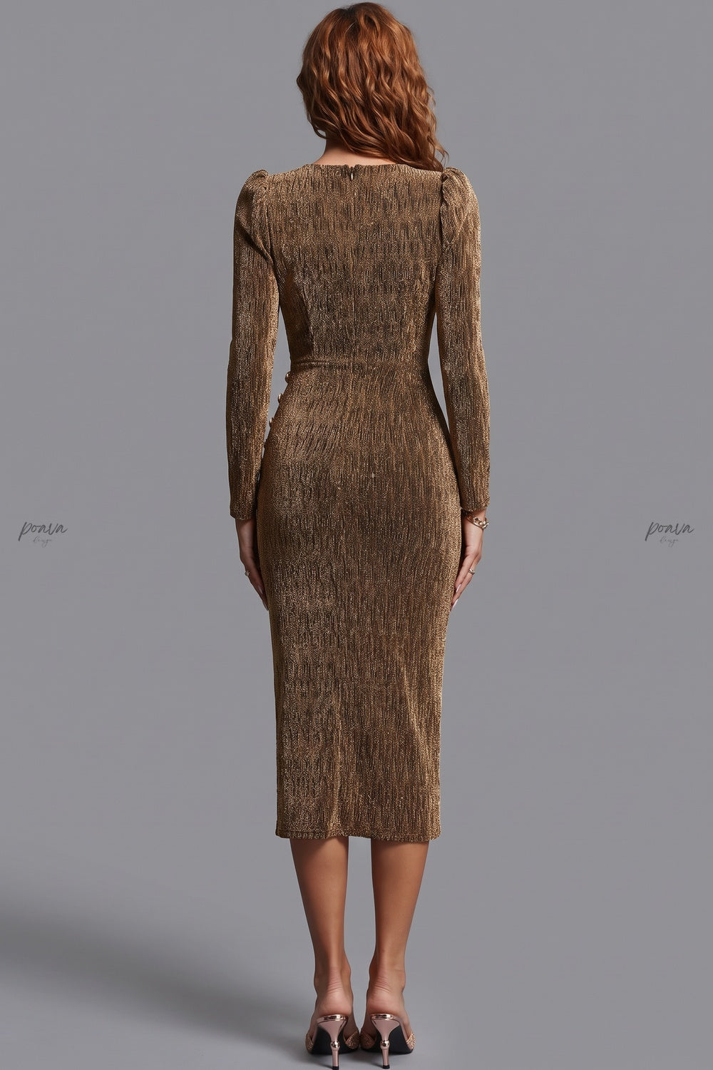 Bronze Metallic Lurex Knit Sheath Dress Flowering Girl