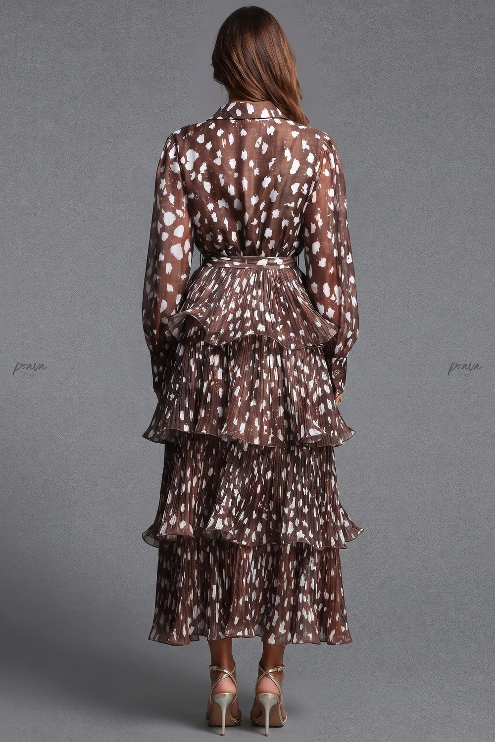Dark Brown Sheer Chiffon Tiered Shirt Dress Flowering Girl
