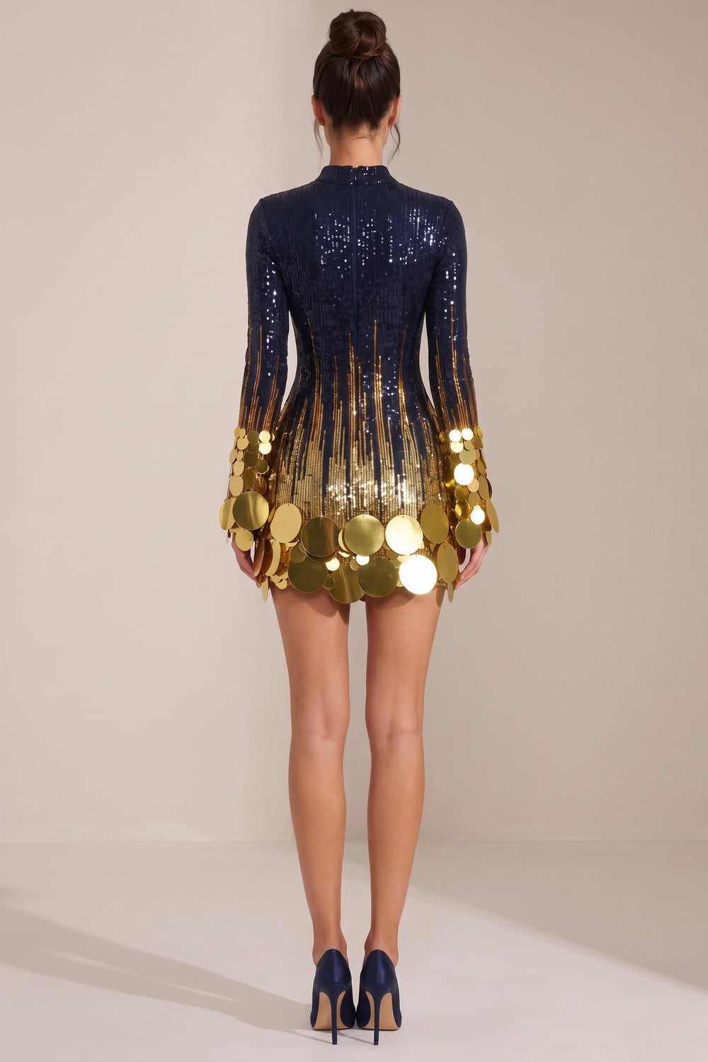 Navy Blue to Gold Ombre Sequin Mini Dress Flowering Girl