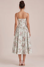 Pale Sage Green Structured Woven Cotton or Jacquard Fit-and-Flare Dress Flowering Girl