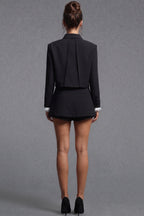 Black Structured Two-Piece Cropped Jacket and Mini Skort Set Flowering Girl