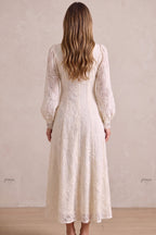 Off-White Embroidered Lace A-Line Maxi Dress Flowering Girl