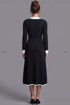 Black Fine-Gauge Ribbed Knit A-Line Midi Dress Flowering Girl
